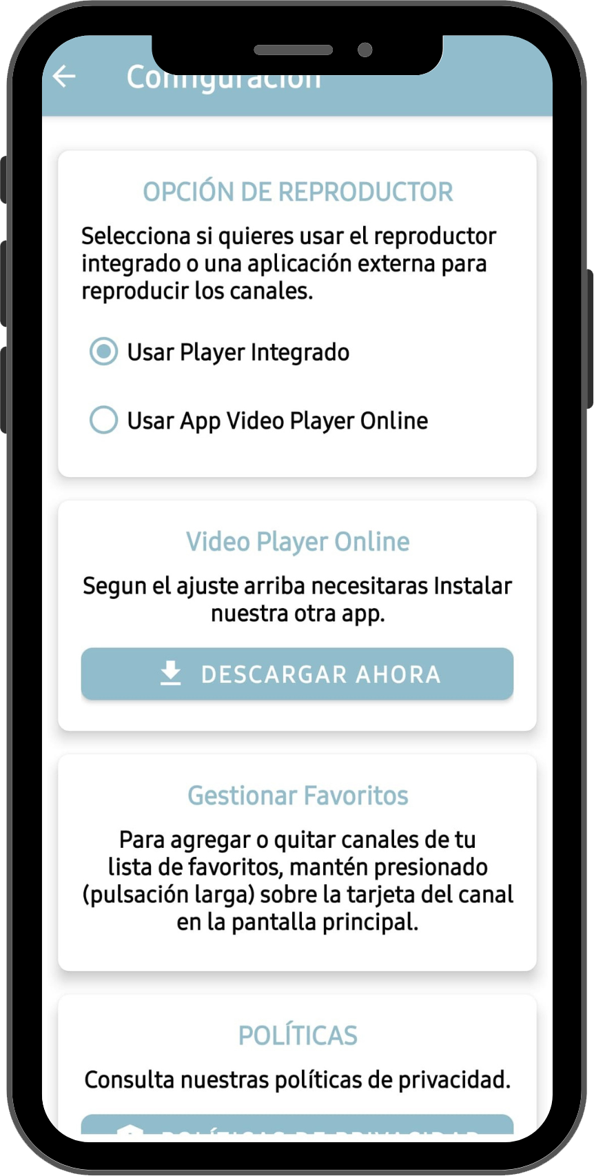 Lista de canales en móvil