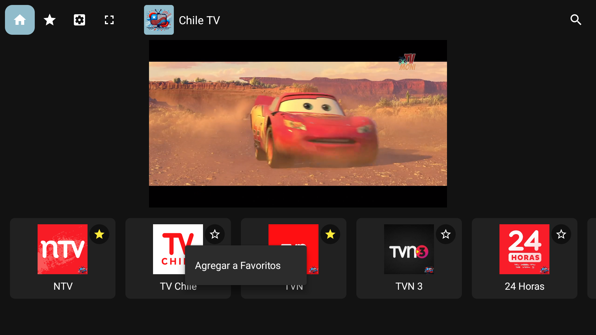 Vista de canales favoritos TV